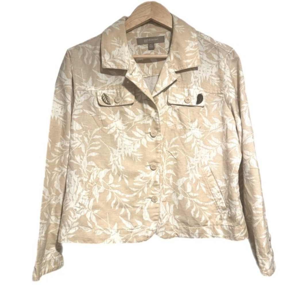 Croft & Barrow Beige Floral Linen and Cotton Blend Jacket